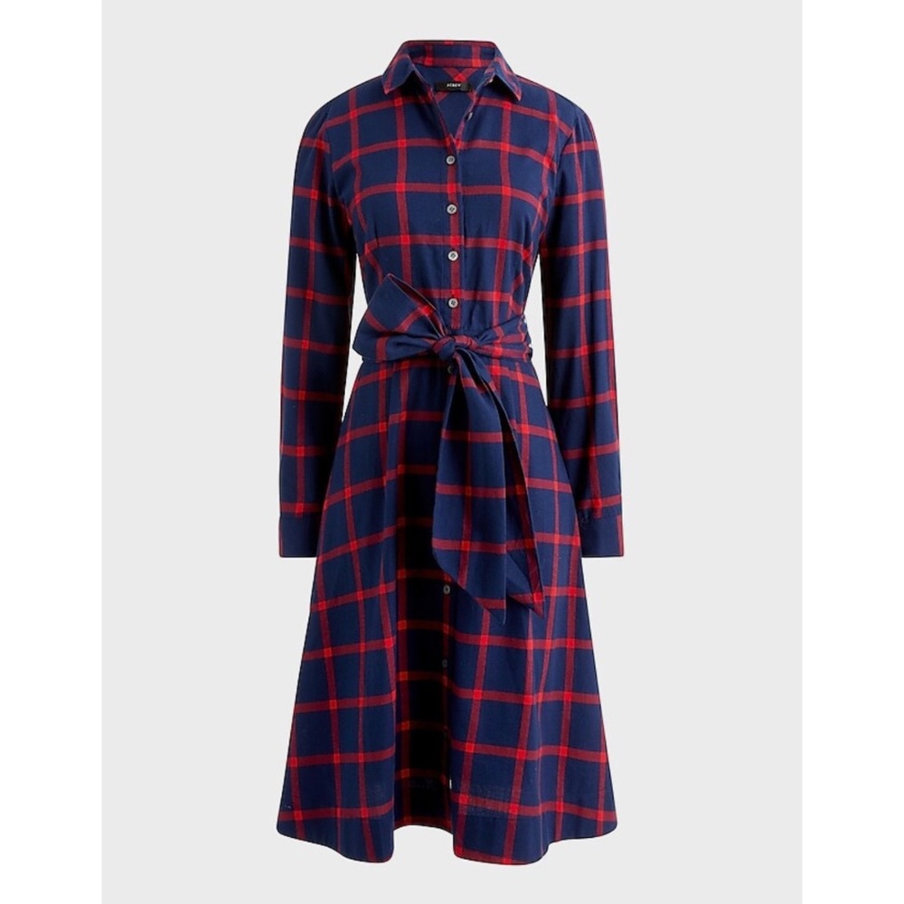 J.Crew Navy & Red Plaid Shirt Dress (With Belt)